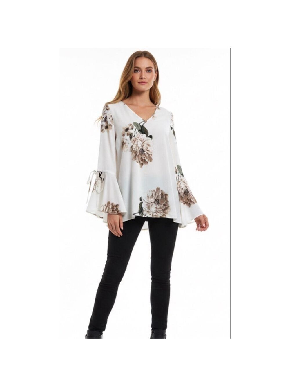 DG2 by Diane Gilman Crinkle Chiffon Bell Sleeve Blouse